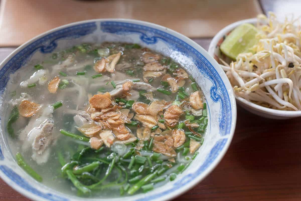 Khao piak senis the Lao take on a homemade chicken noodle soup. 