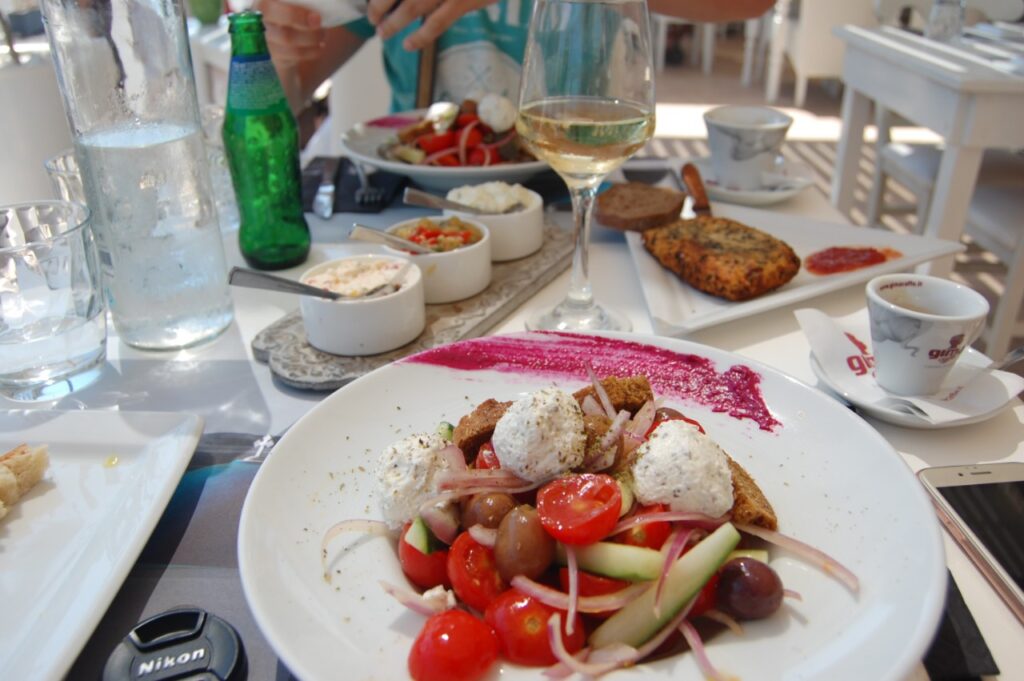 food and wine in Santorini