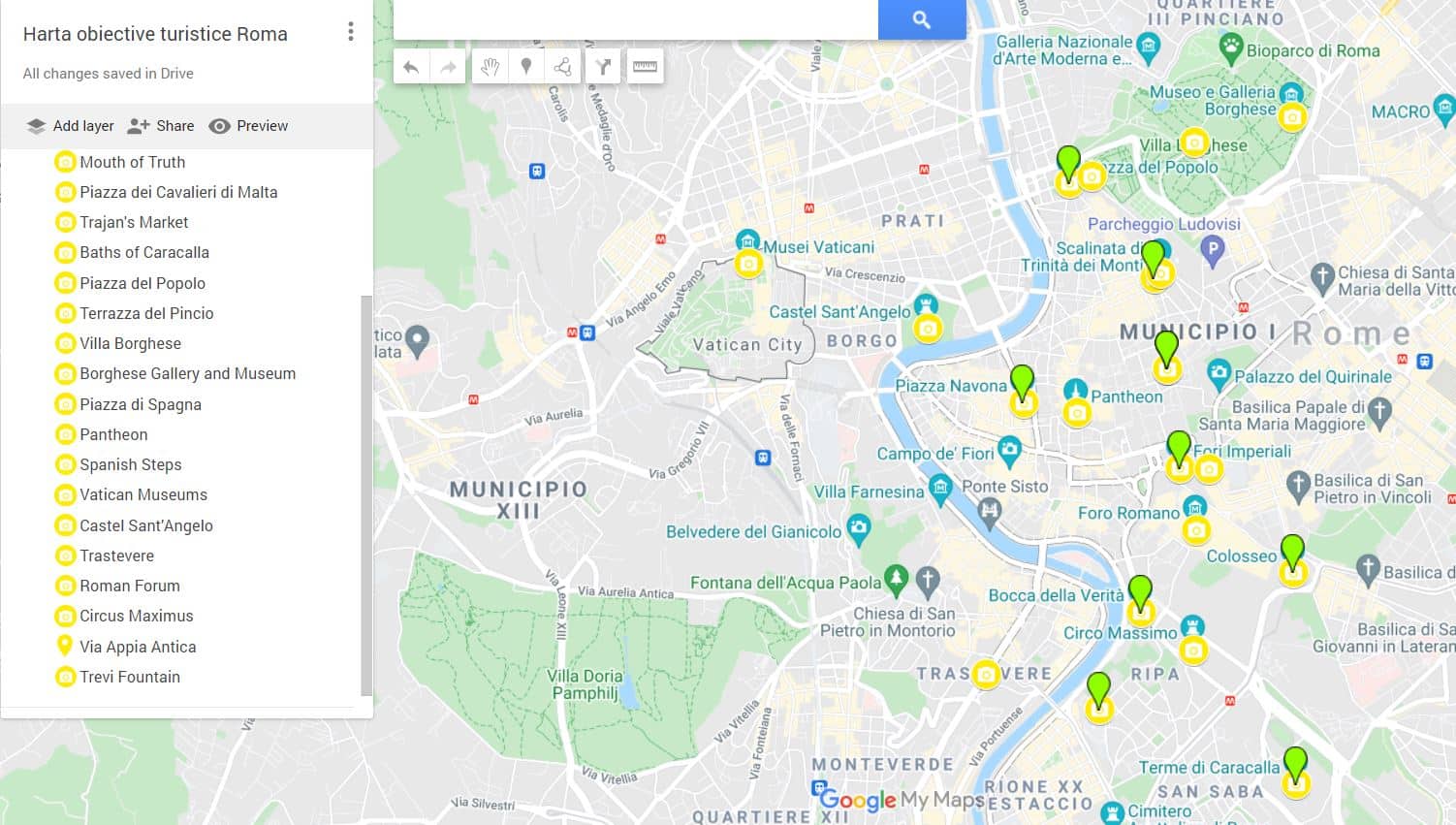Harta obiective turistice Roma